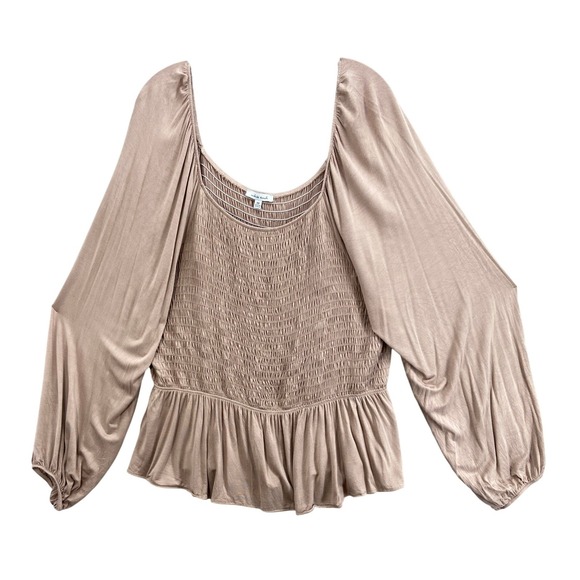 white birch Tops - White Birch Shirt Womens Sz 3X Taupe Smocked Peplum Square Neck Long Sleeve Top